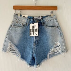 Light Blue Frayed Jean Shorts